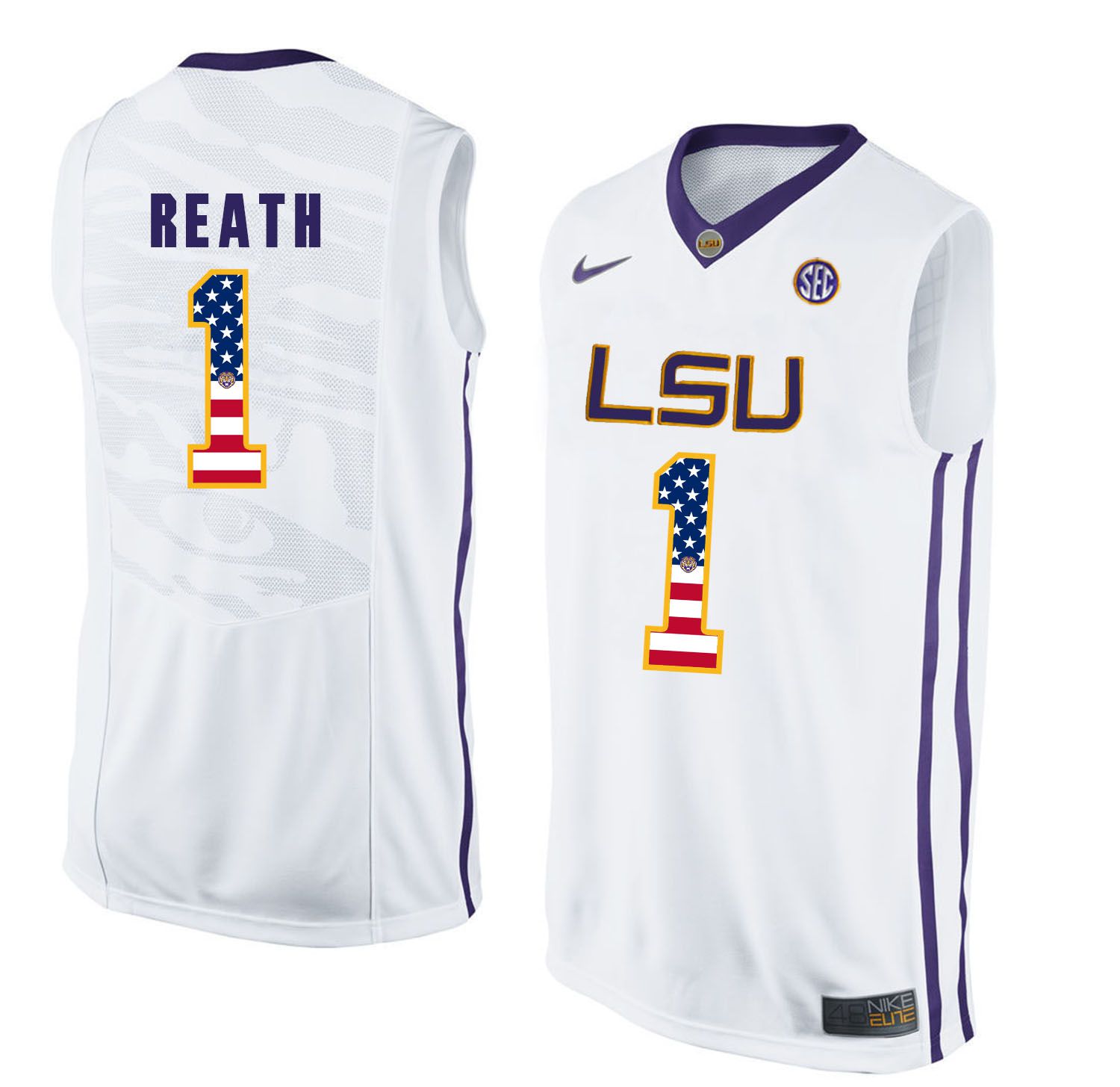 Men LSU Tigers #1 Reath White Flag Customized NCAA Jerseys->nba t-shirts->Sports Accessory